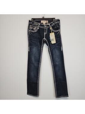 Laguna Beach Womens Crystal Embellish Jeans Sz 30 Low Rise Fleur de Lis Ornate